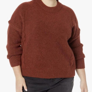Madewell Women 3X Plus Cable Havener Pullover Sweater Heather Auburn Alpaca Wool